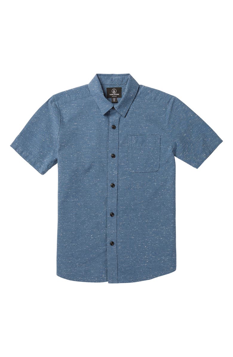 Volcom Kids' Play Date Knight Chambray Short Sleeve Button-Up Shirt, Main, color, Stone Blue