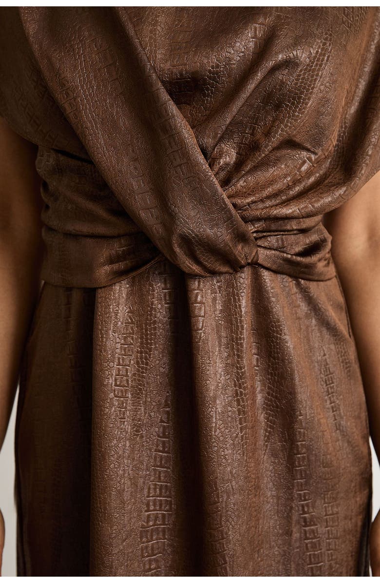 Warehouse Leather Look Twist Front Midi Dress, Alternate, color, Chocolate