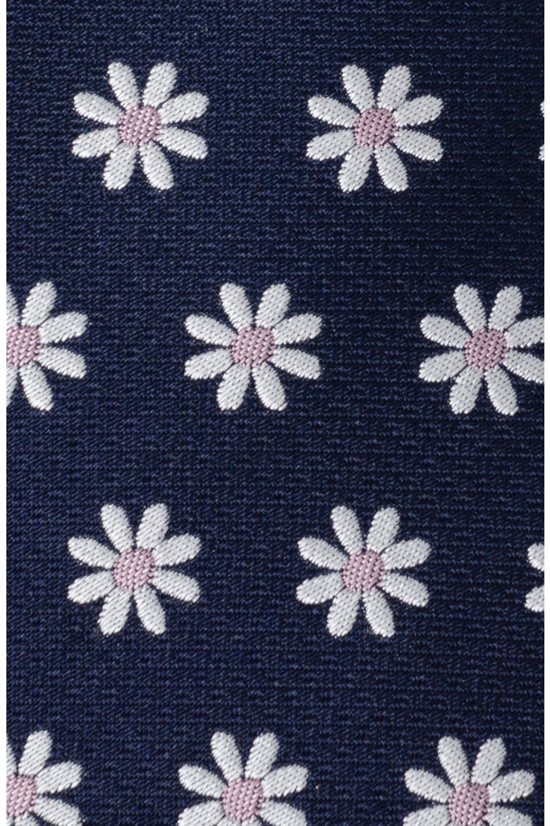 Daisy Floral Silk Tie, Alternate, color, NAVY