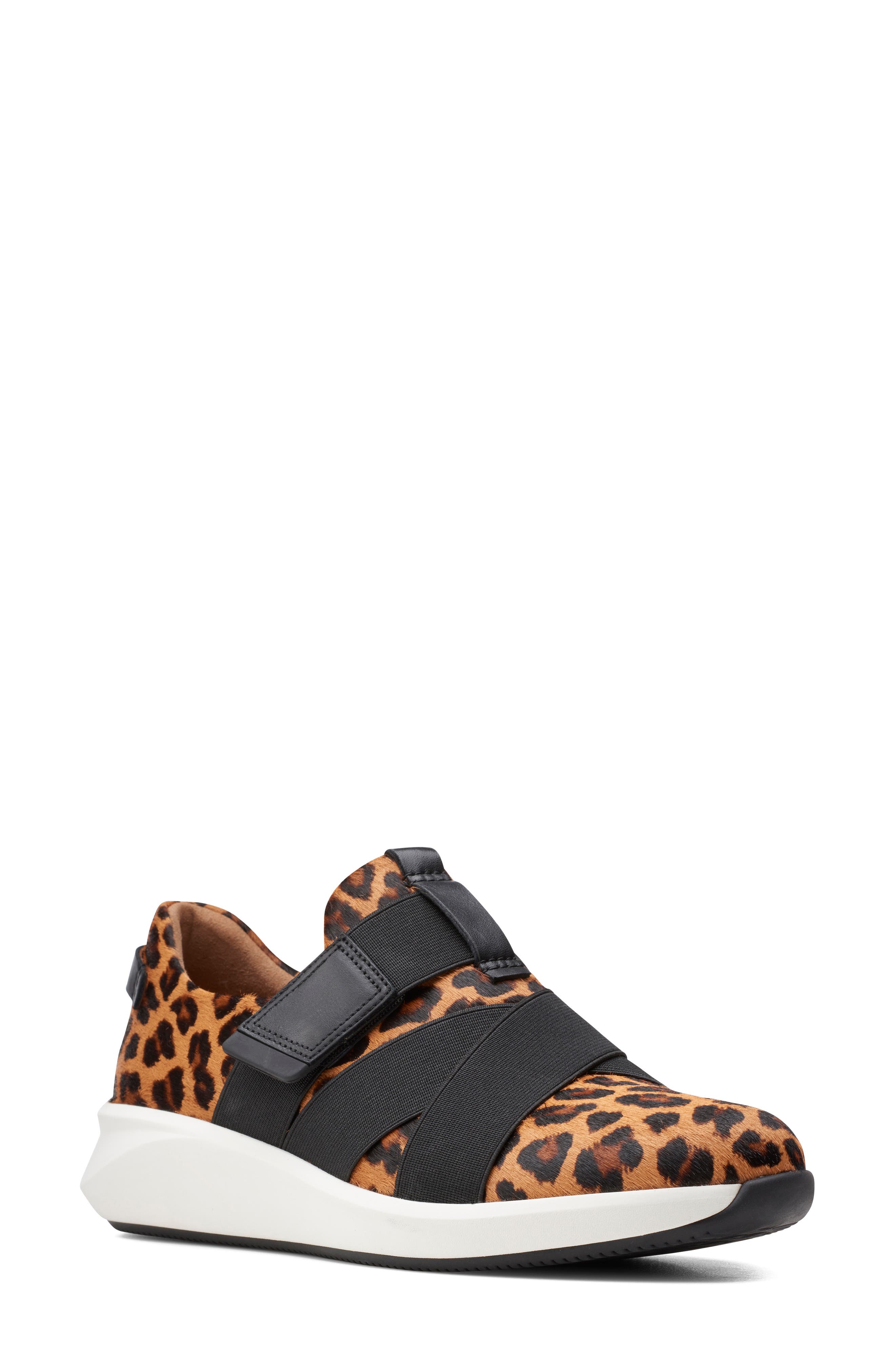 Un Rio Strap Wedge Sneaker, Main, color, LEOPARD PRINT CALF HAIR