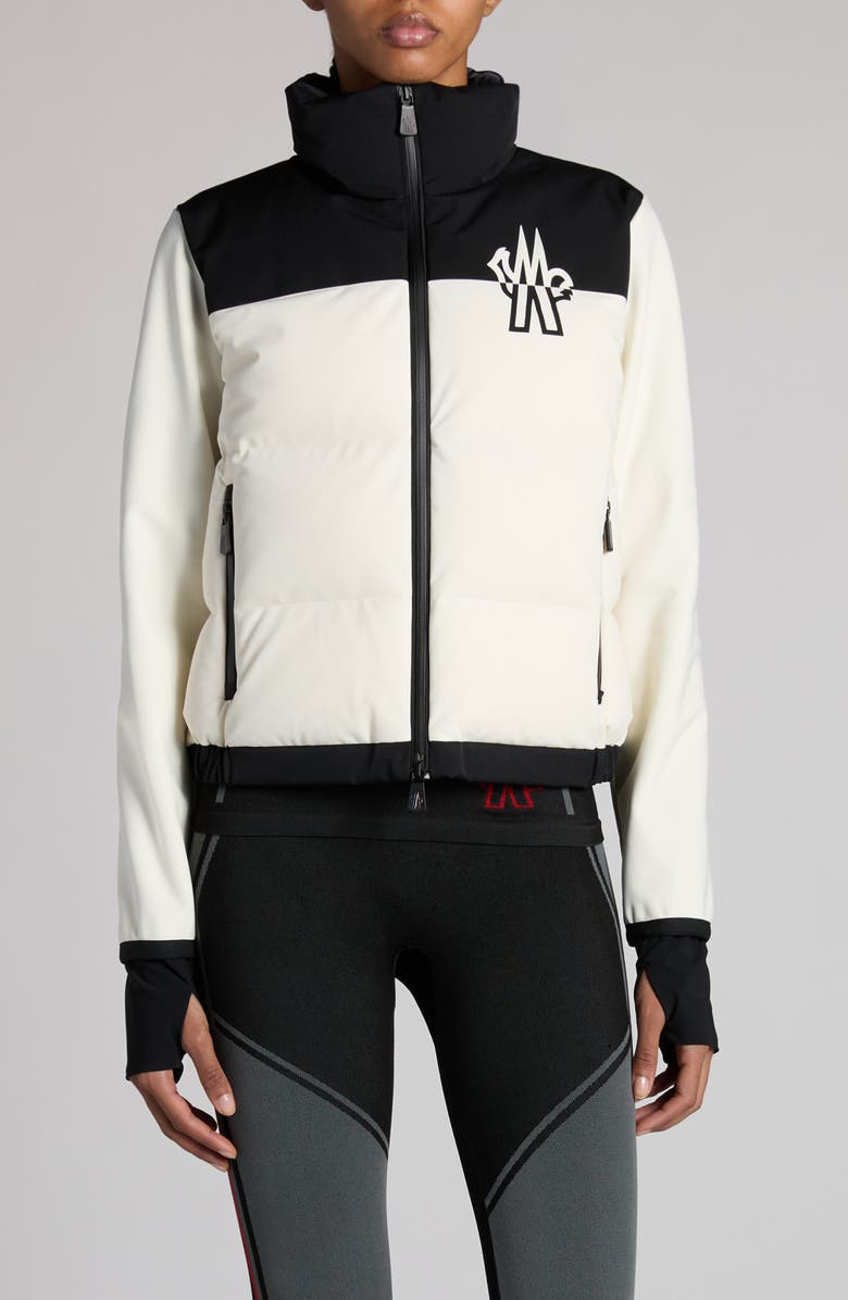 Moncler Grenoble Colorblock Quilted Down & Fleece Cardigan, Main, color, White