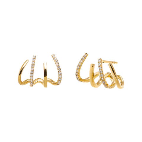 Diamond Solid/Pave Cage Stud Earring 14K