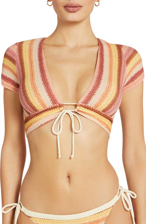Lyra Stripe Cap Sleeve Bikini Top
