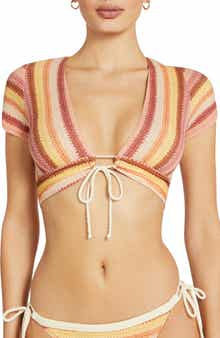 Robin Piccone Lyra Stripe Cap Sleeve Bikini Top