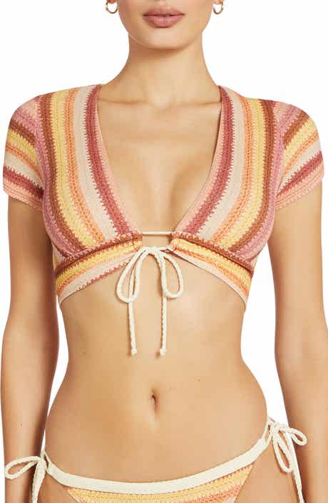 Robin Piccone Lyra Stripe Cap Sleeve Bikini Top