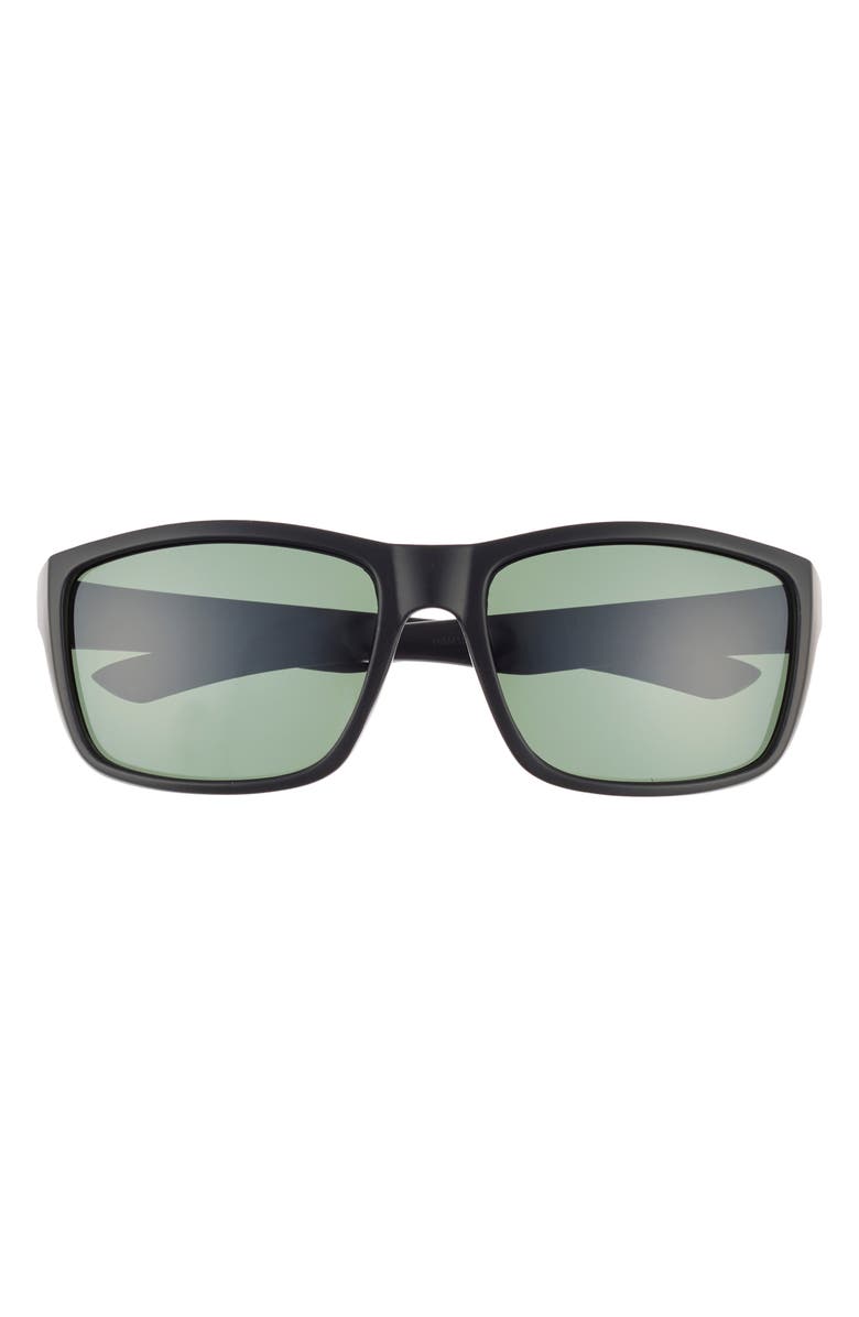 Hurley 52mm Beveled Polarized Rectangular Wrap Sunglasses, Alternate, color, Black