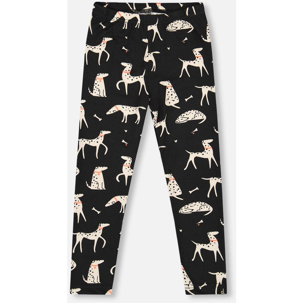 Deux Par Deux Jersey Leggings With Dalmatians In Black
