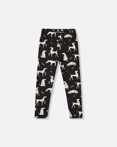 Deux Par Deux Jersey Leggings With Dalmatians In Black