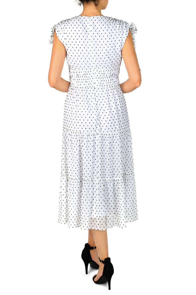 Clip Dot Ruched Tiered Dress, Alternate, color, WHITE/ BLACK