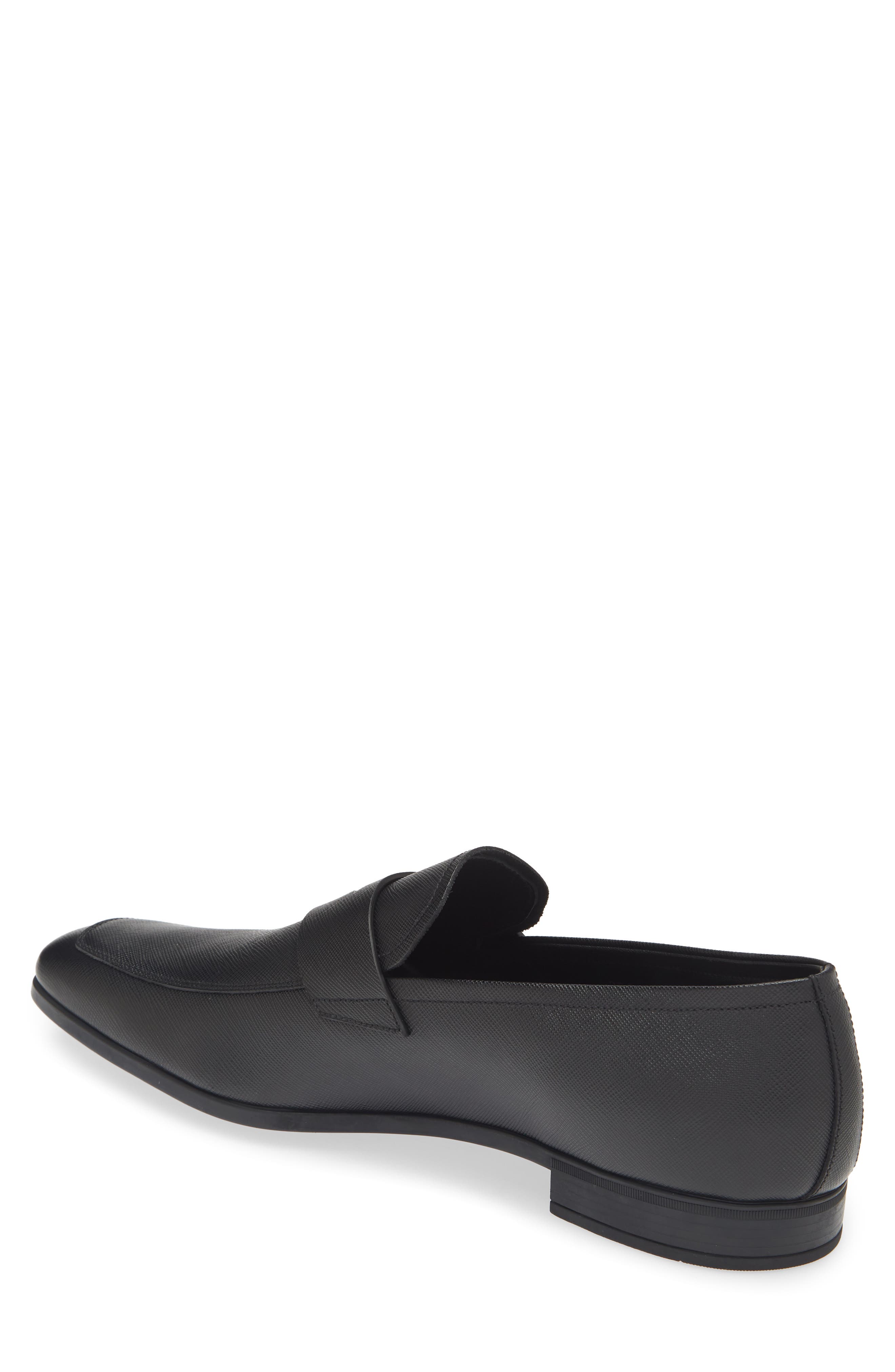 Prada Saffiano Leather Penny Loafer, Alternate, color, Black