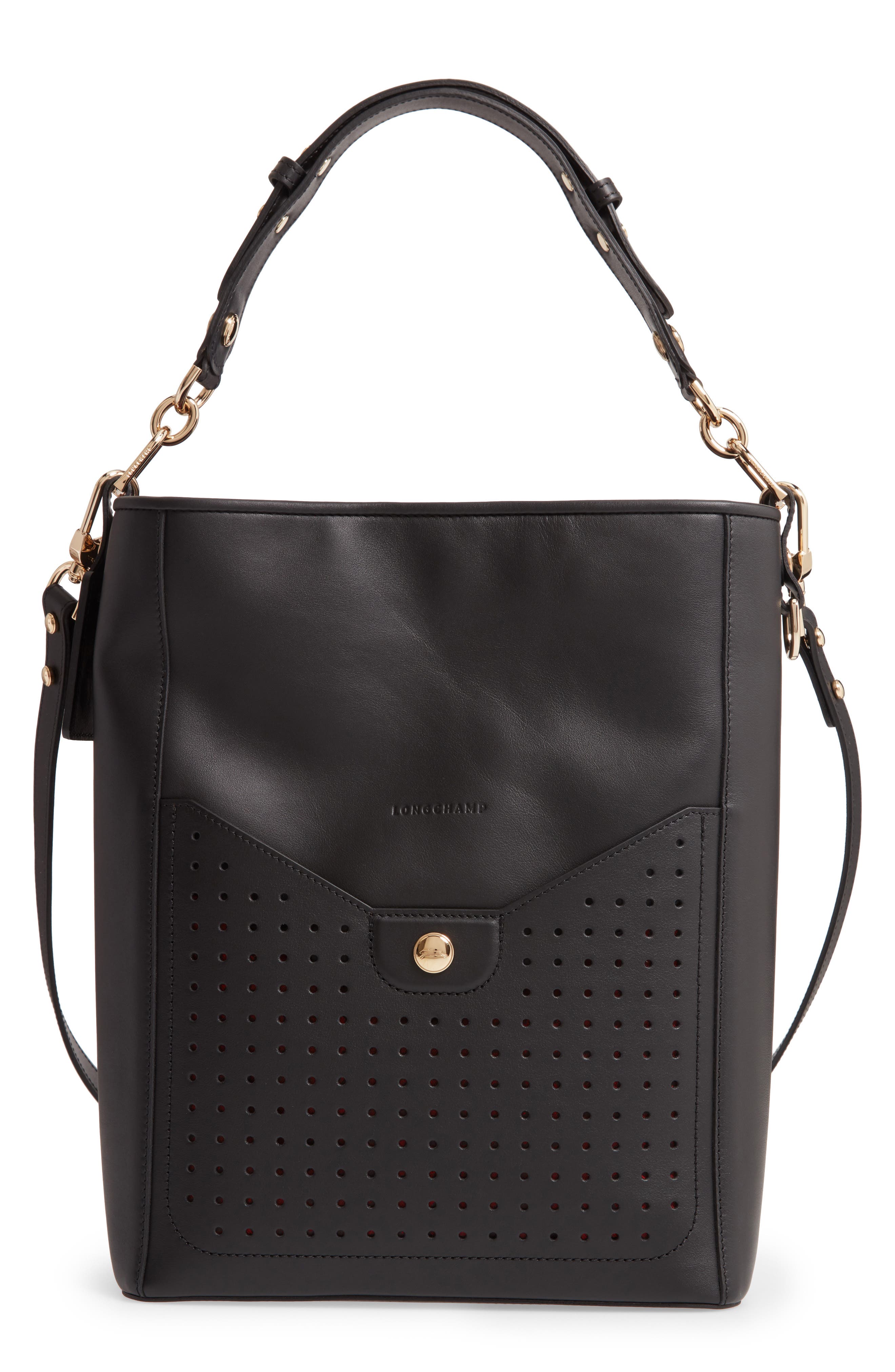 Longchamp Mademoiselle Perforated Calfskin Leather Bucket Bag