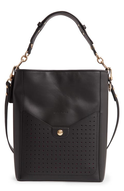 Mademoiselle Perforated Calfskin Leather Bucket Bag