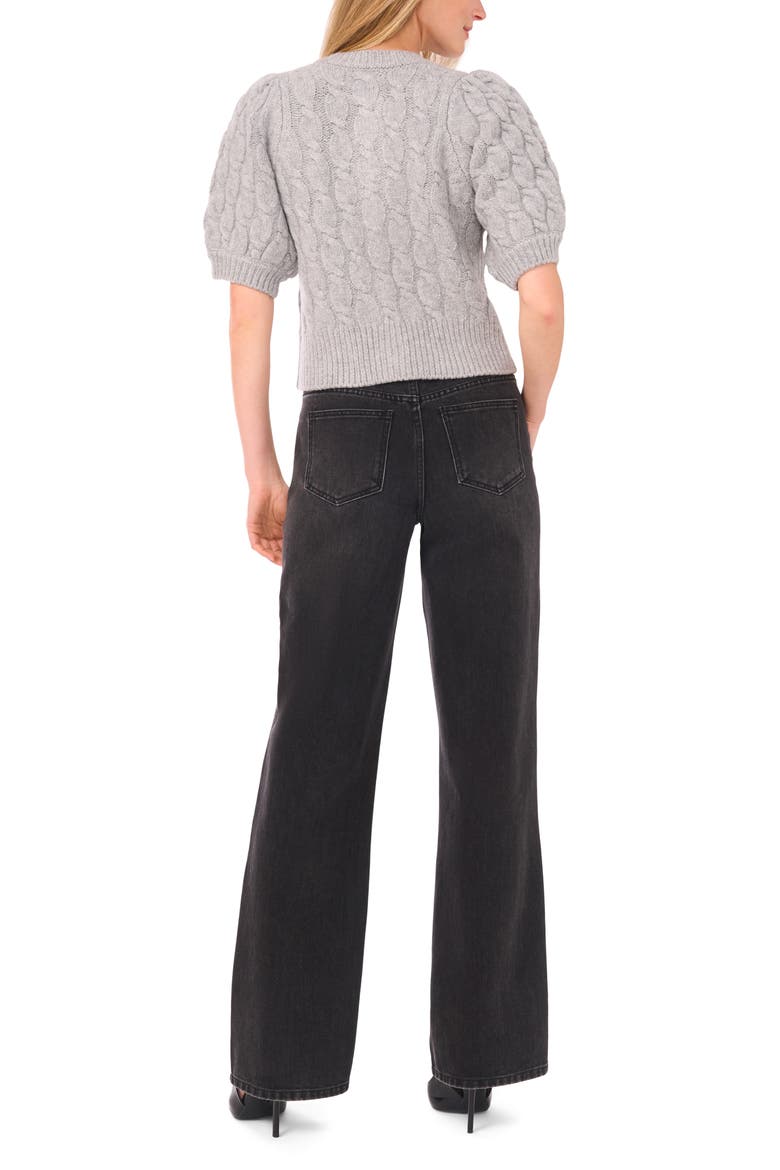Puff Sleeve Cable Cardigan, Alternate, color, LIGHT HEATHER GREY