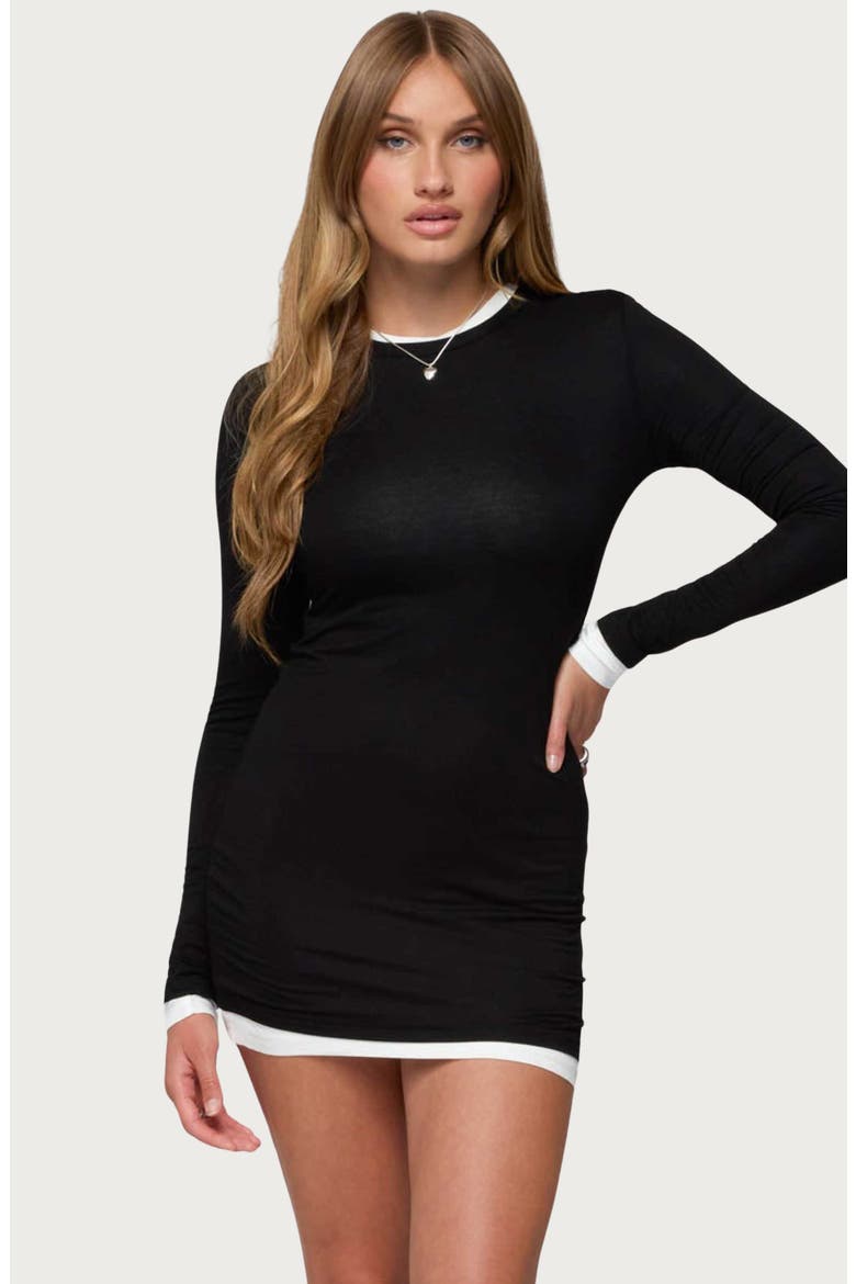 Norah Long Sleeve Minidress, Alternate, color, BLACK-AND-WHITE