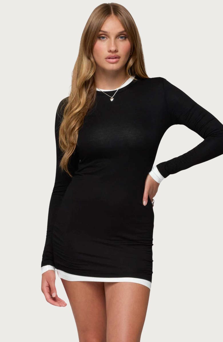 EDIKTED Norah Long Sleeve Minidress, Alternate, color, Black-And-White
