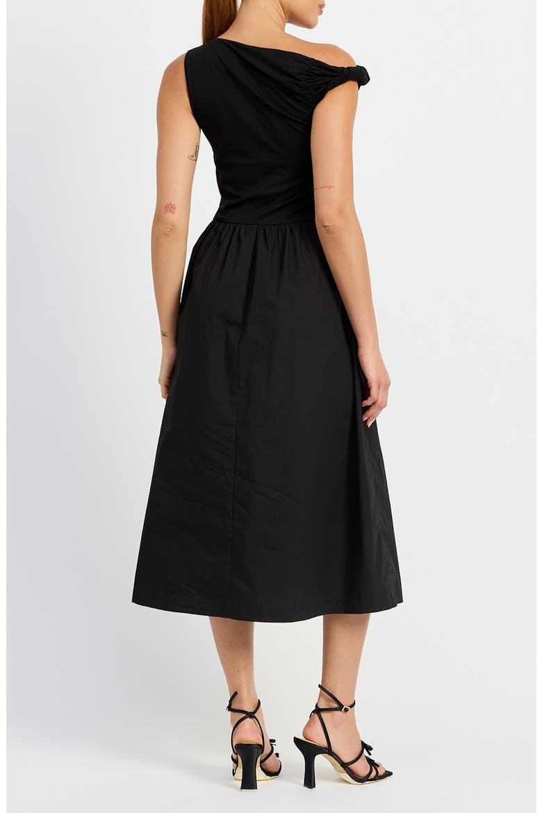 asymmetrical neck geometric midi dress Pink Asymmetric Neckline Midi Dress with Pleats shopaleena