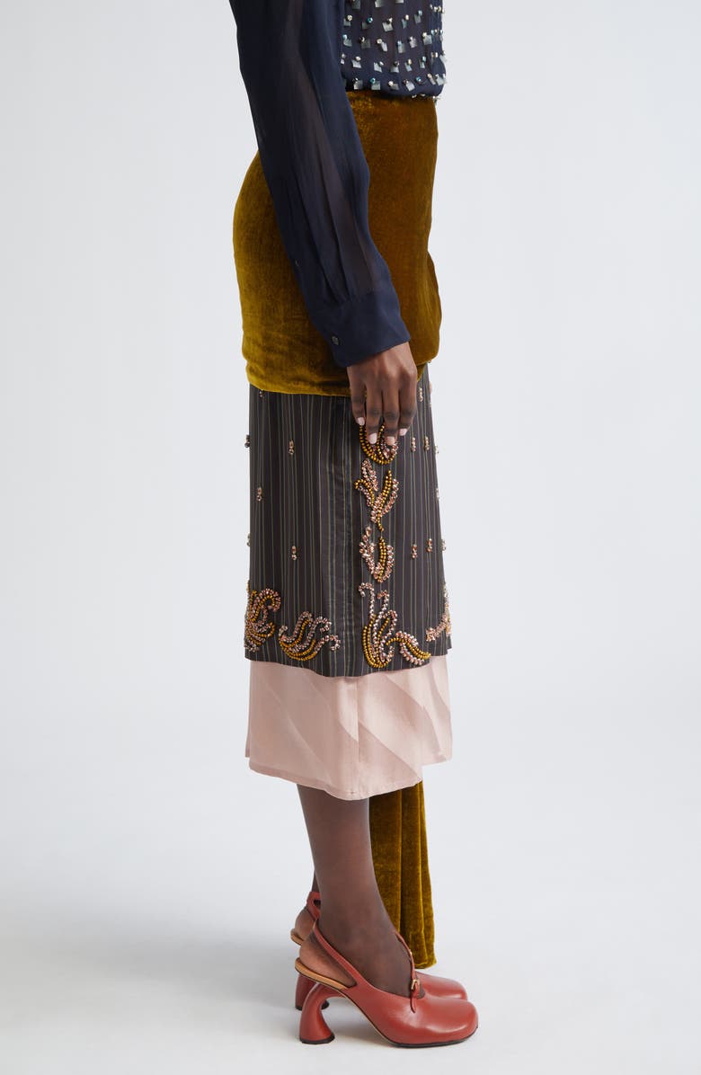 Dries Van Noten Senice Embellished Mixed Media Midi Skirt, Alternate, color,