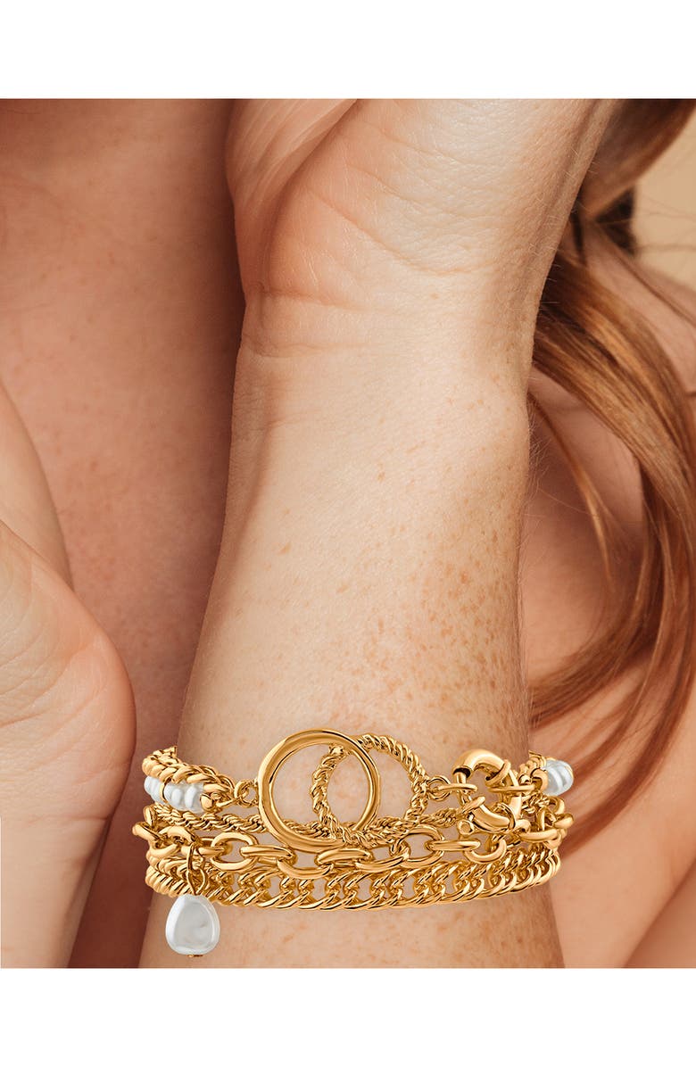 JARDIN Imitation Pearl Mixed Chain Layered Bracelet, Alternate, color, White/ Gold