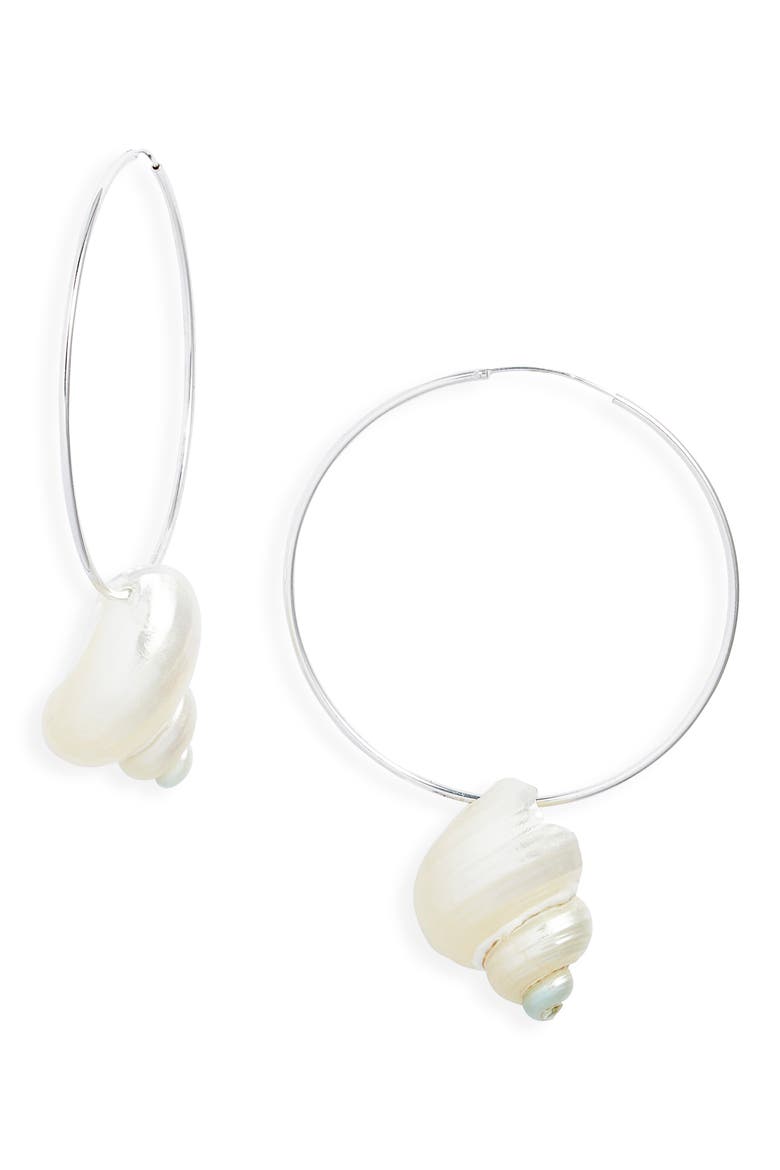Sea Spiral Shell Hoops, Main, color, SILVER