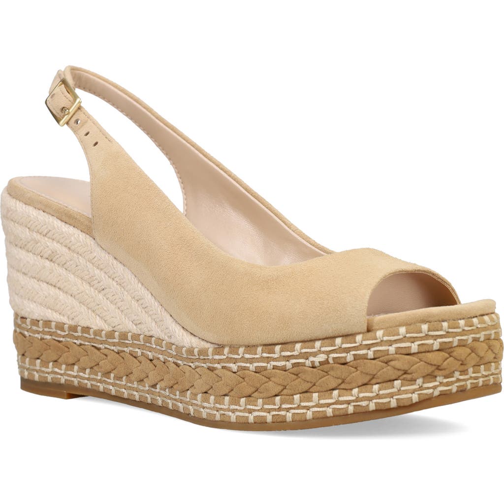 Pelle Moda Eleny Slingback Espadrille Platform Wedge Peep Toe Sandal In Latte