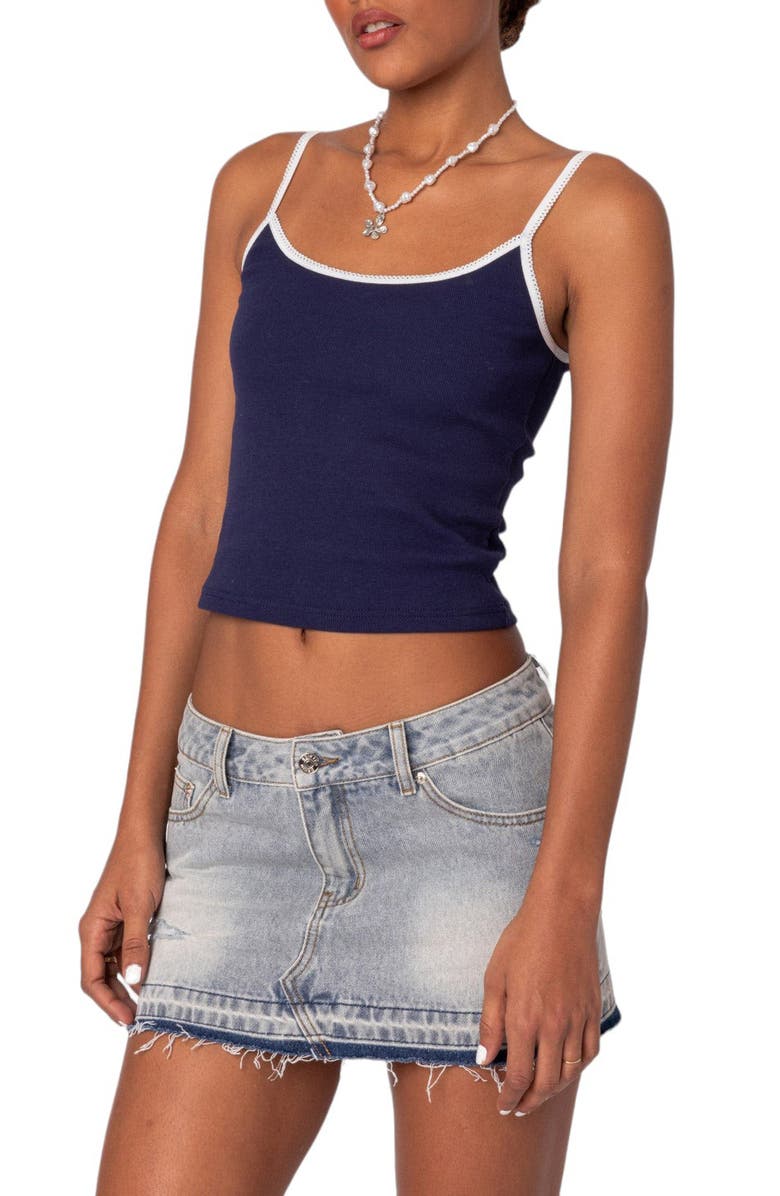 EDIKTED Franky Contrast Trim Rib Camisole, Alternate, color, Navy