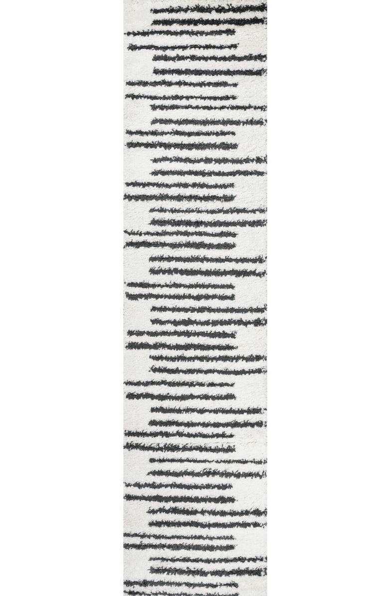 JONATHAN Y Petra Stripe Geometric Shag Area Rug, Main, color, White/Gray
