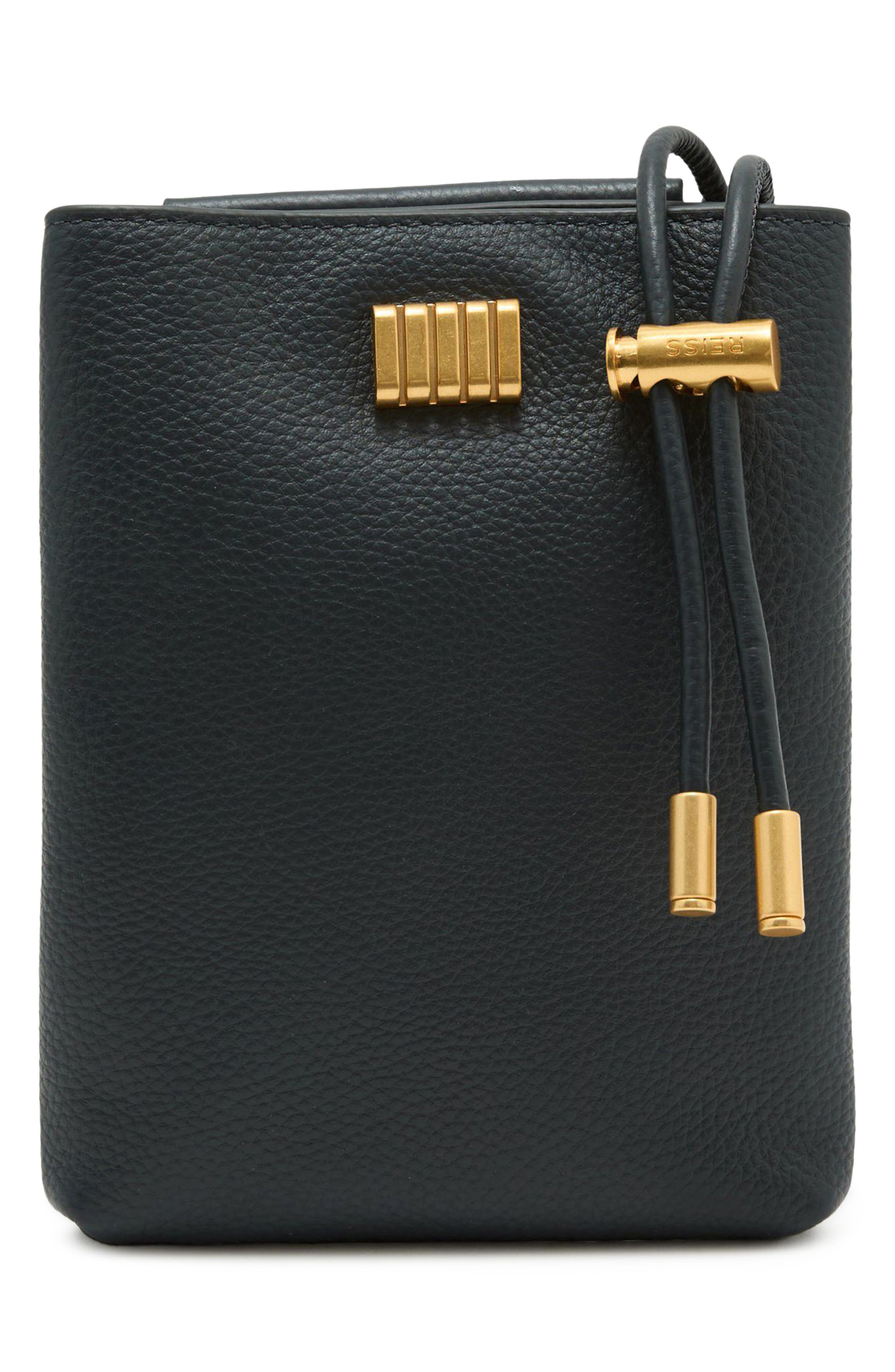 Solene Leather Phone Crossbody Bag, Main, color, NAVY