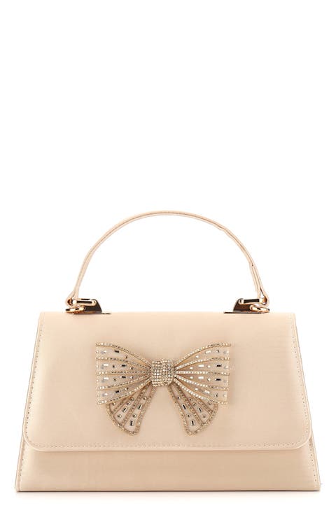 Leslie Crystal Bow Satin Clutch