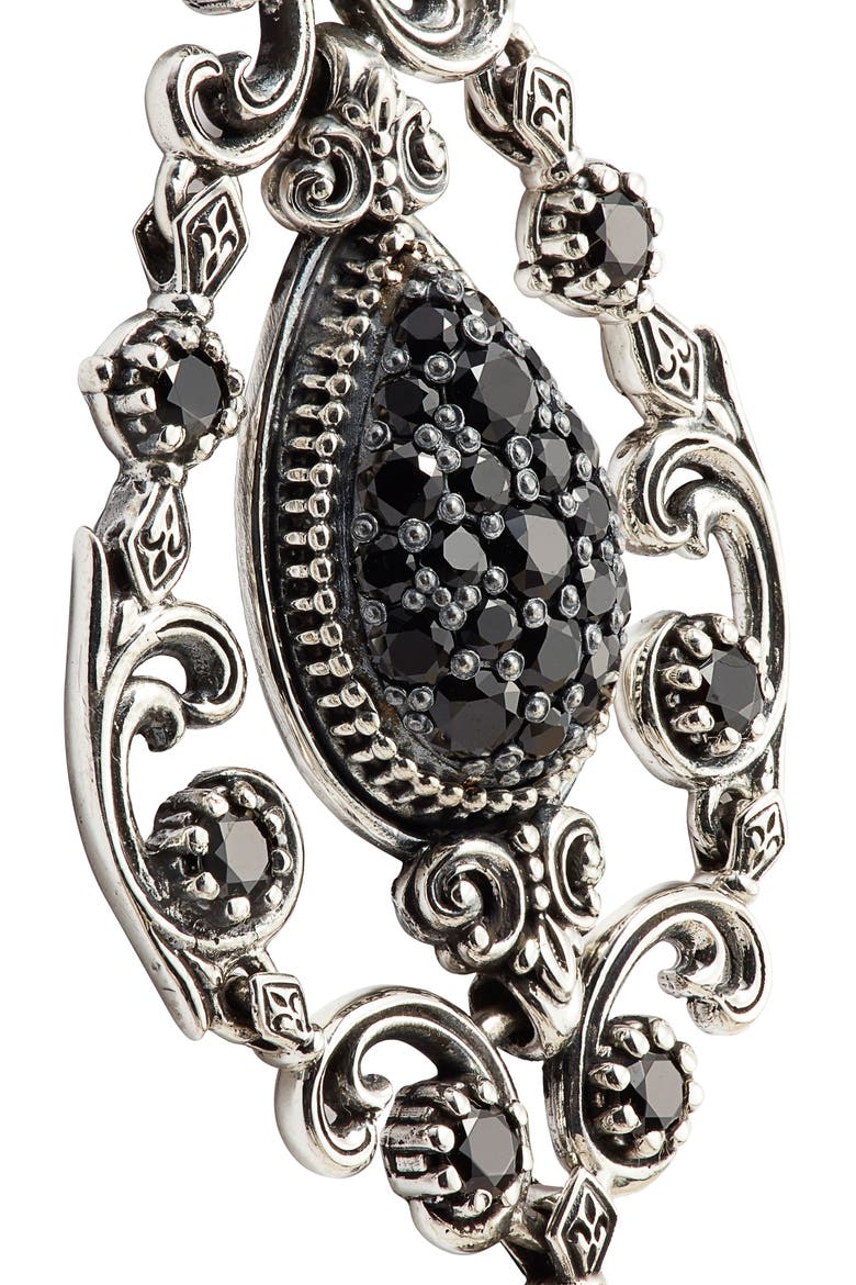 Circe Black Spinel Chandelier Earrings, Alternate, color, SILVER