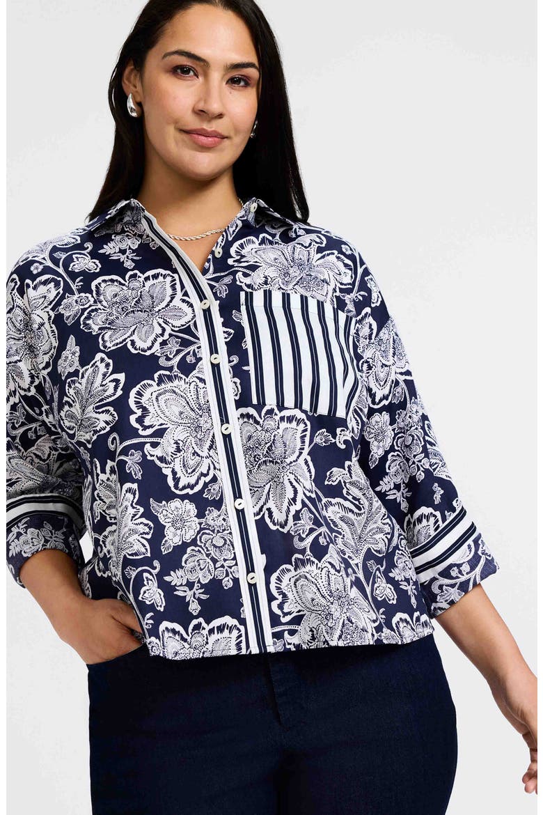 Marina Cotton Button-Up Shirt, Alternate, color, NAVY/ WHITE