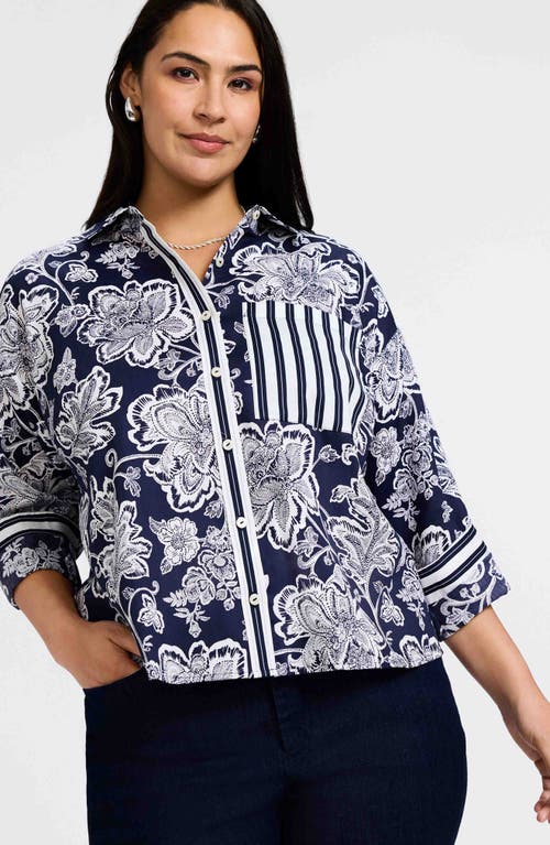 Foxcroft Marina Cotton Button-up Shirt In Navy/white