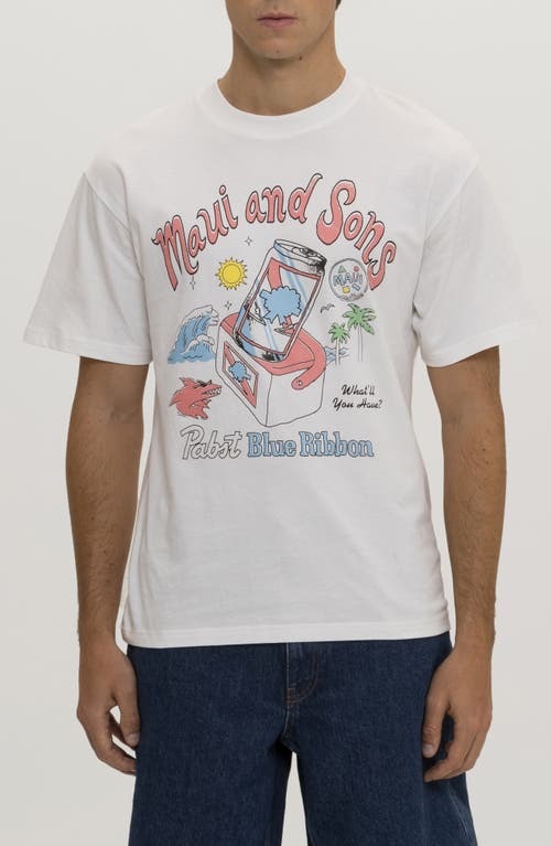 Maui And Sons Maui & Sons X Pabst Blue Ribbon Cooler Graphic T-shirt In White