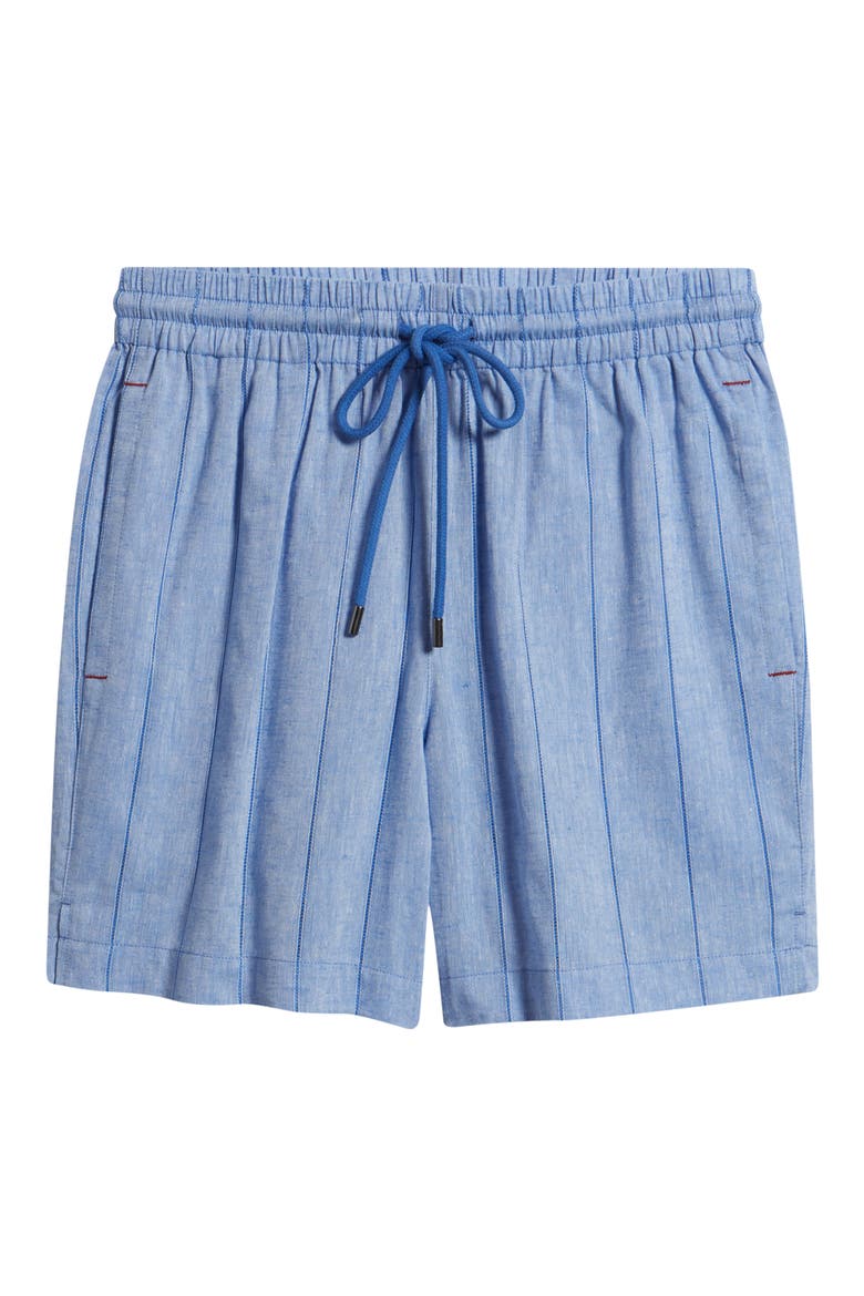 Pinstripe Cotton & Linen Pajama Shorts, Alternate, color, BLUE