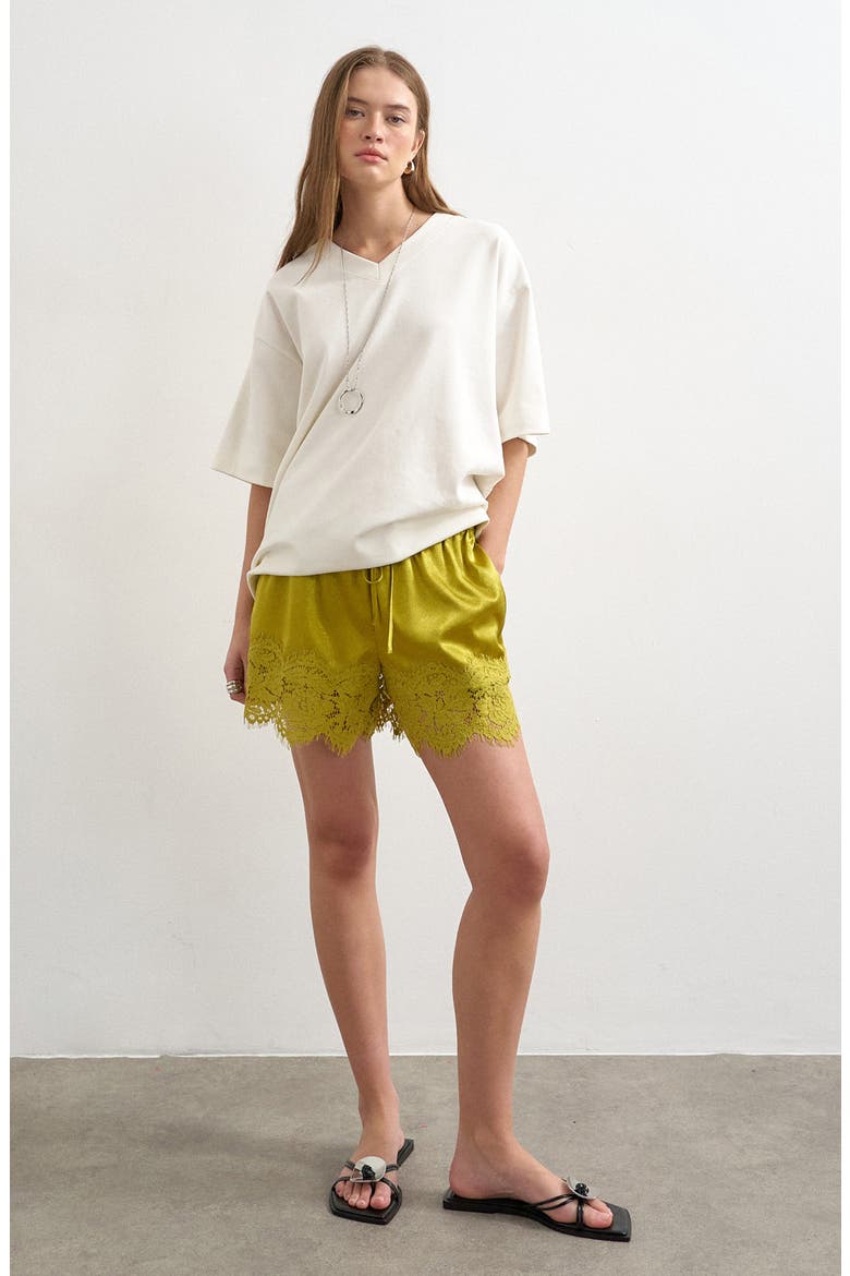 Crinkle Satin & Lace Shorts, Alternate, color, YELLOW