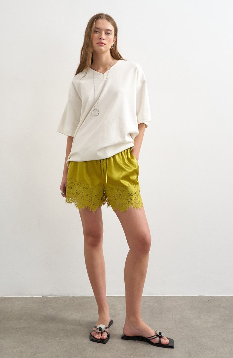Topshop Crinkle Satin & Lace Shorts, Alternate, color, Yellow