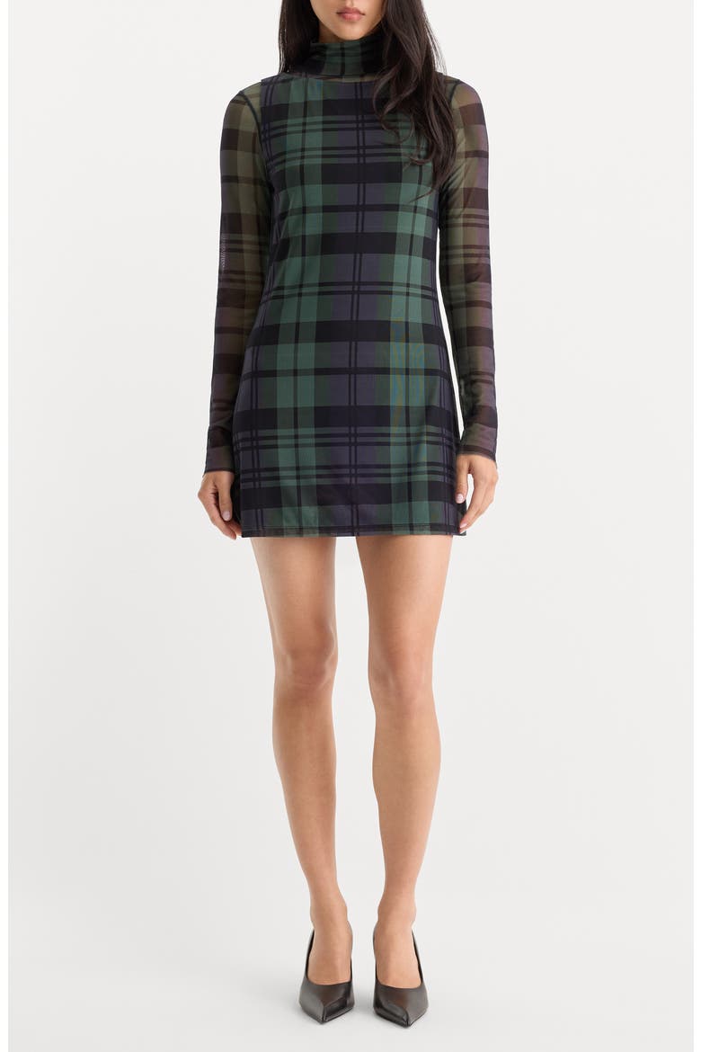 Mesh Plaid Minidress, Main, color, NAVY AND GREEN PLAID