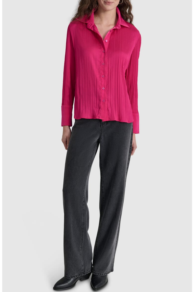 Plissé Satin Shirt, Alternate, color, WILD BERRY