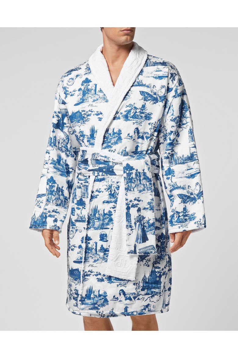 Bathrobe En Plein Air Unisex, Main, color, white/darkblue