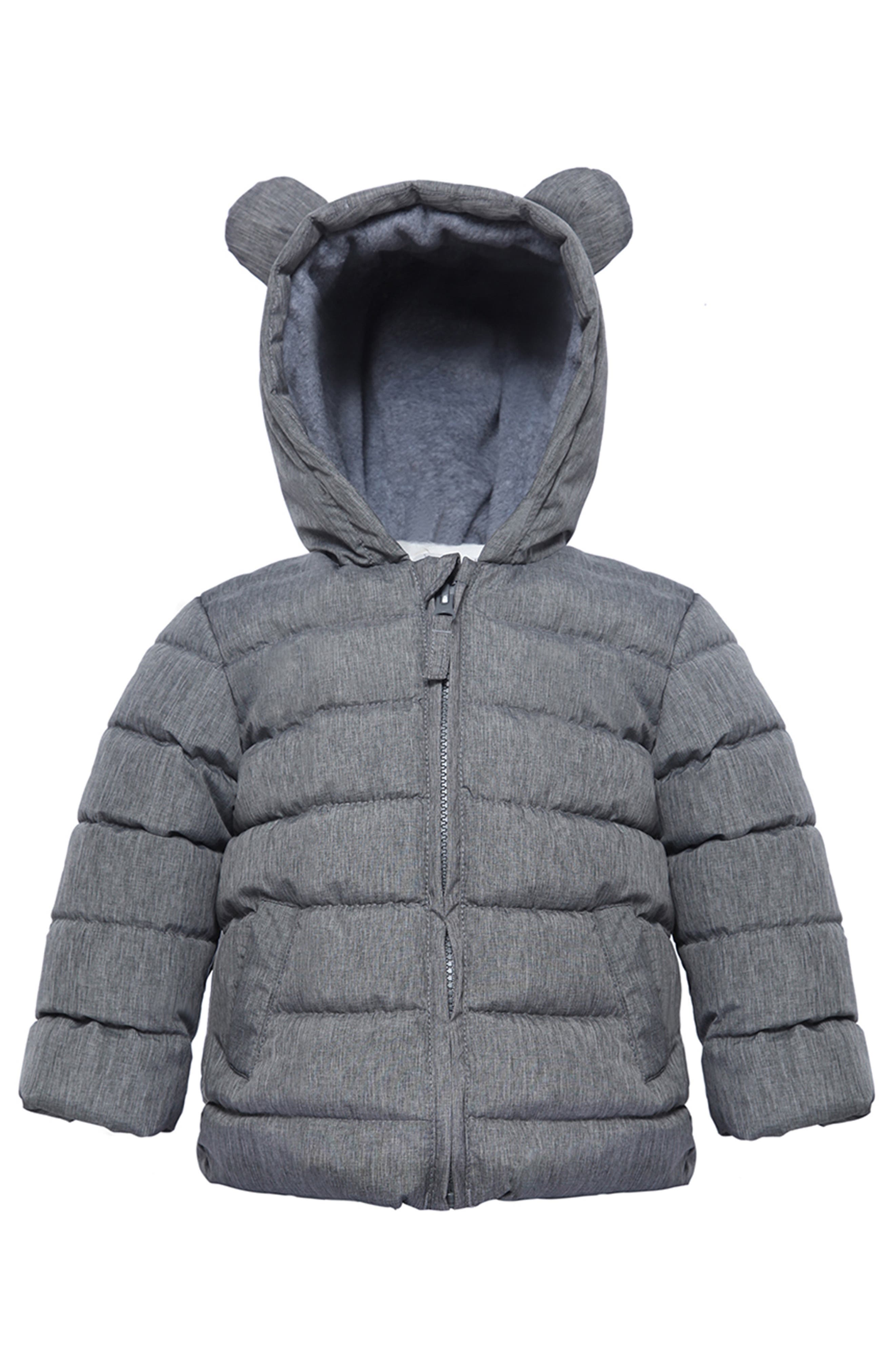 Rokka&Rolla Bear Fleece Hooded Puffer Jacket in Gray Textured 