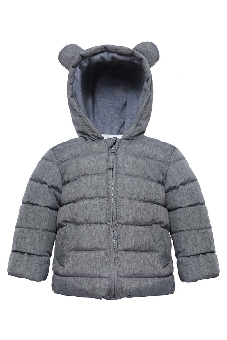 Bear Fleece Hooded Puffer Jacket, Main, color, Gray Textured