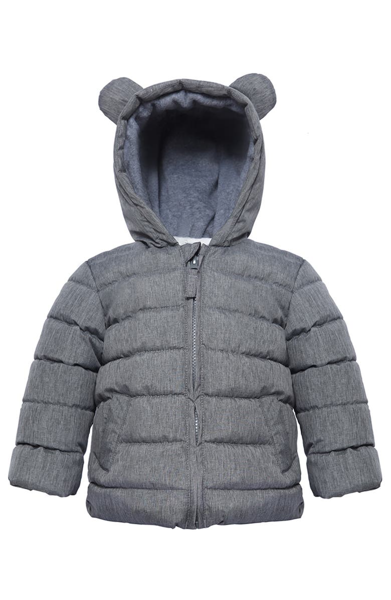 Rokka&Rolla Bear Fleece Hooded Puffer Jacket, Main, color, Gray Textured