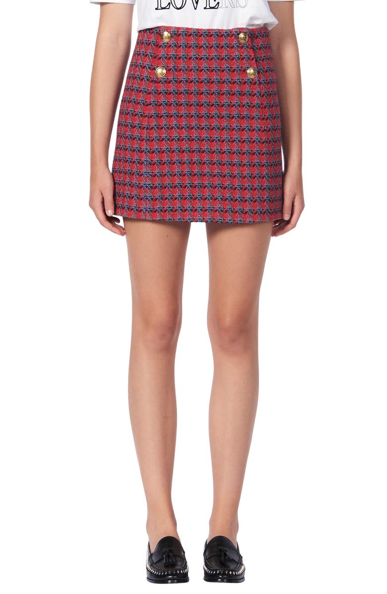 SANDRO Efira Tweed Wool & Cotton Blend Miniskirt, Main, color, 