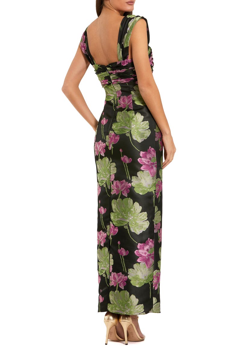 Brocade Cap Sleeve Ruffle Ankle Dress, Alternate, color, Black Multi