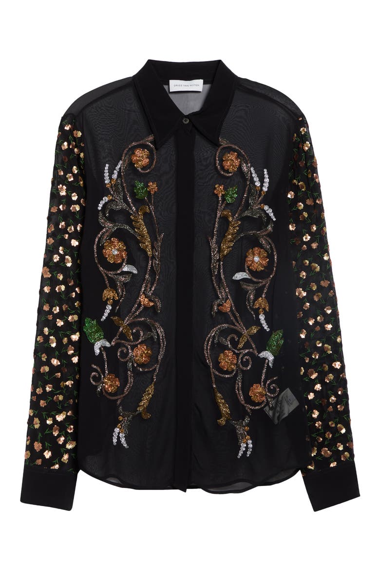 Chowy Art Deco Embroidered Shirt, Main, color, BLACK