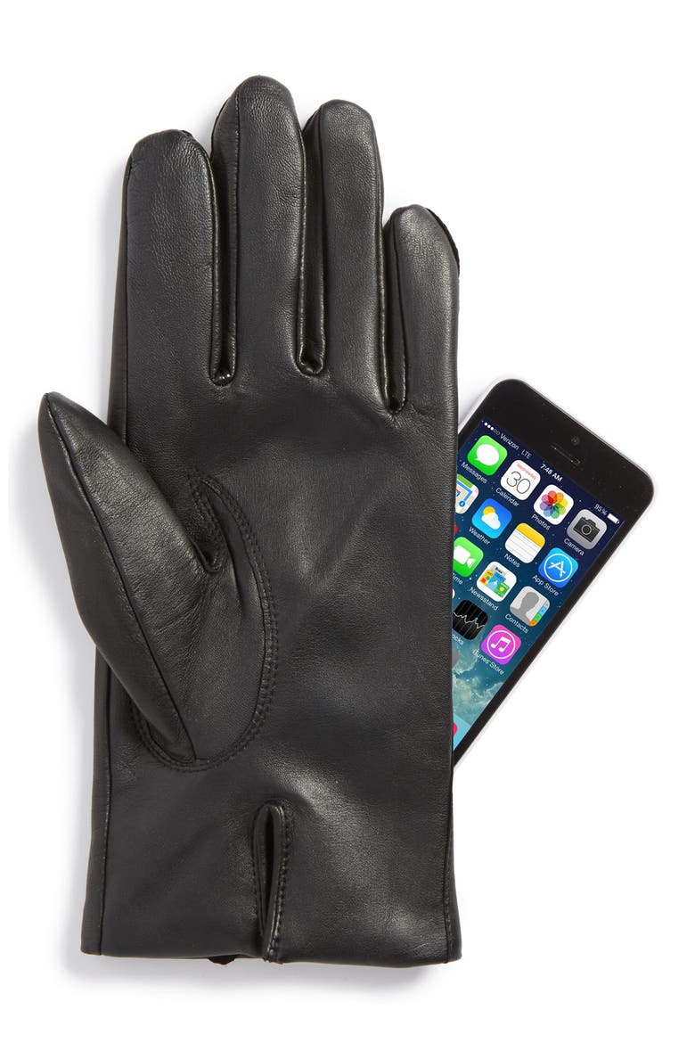 Leather Tech Gloves, Alternate, color, BLACK