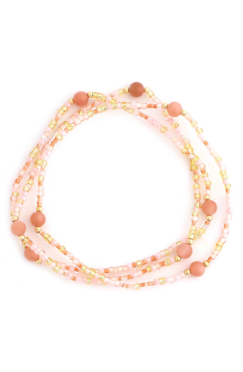 Panacea Set of 3 Beaded Stretch Bracelets, Main, color, Peach