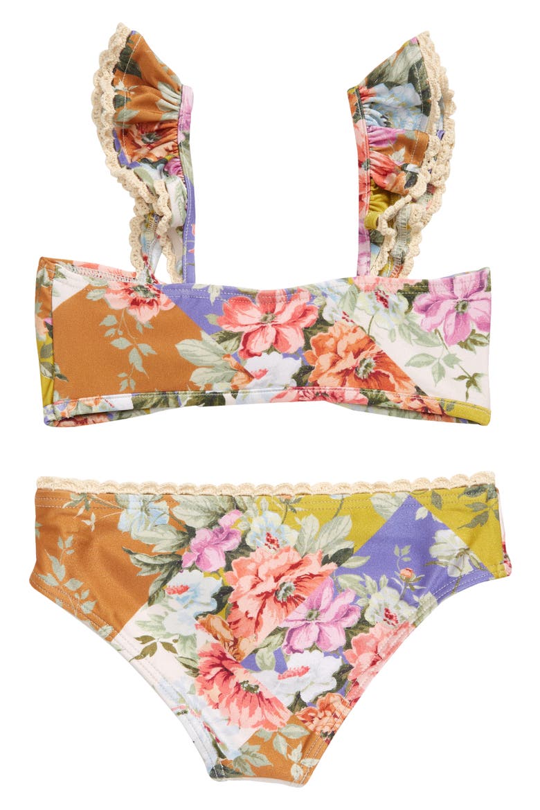 Kids' Pattie Crochet Trim Two-Piece Swimsuit, Alternate, color, PATCH FLORAL
