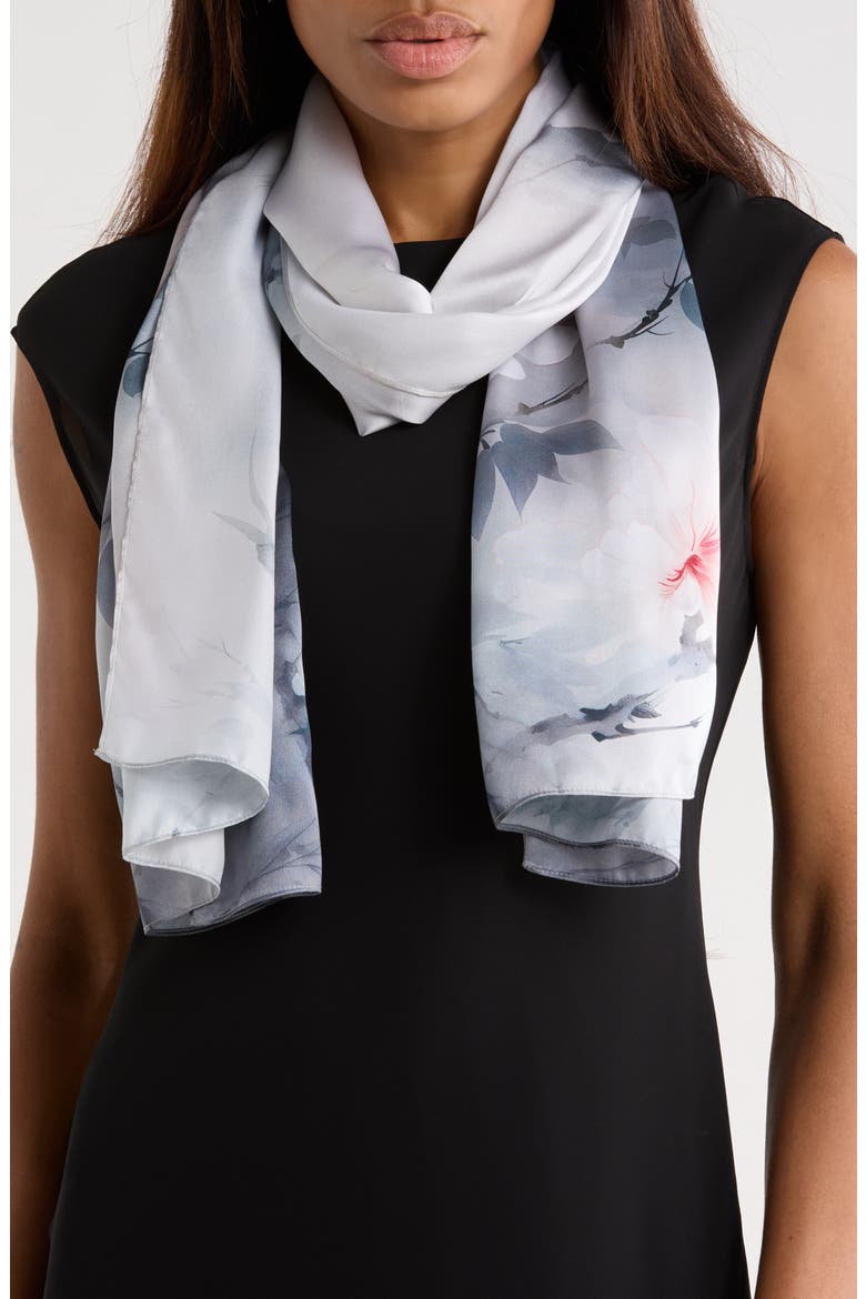 Floral Print Silk Scarf, Main, color, BLUE