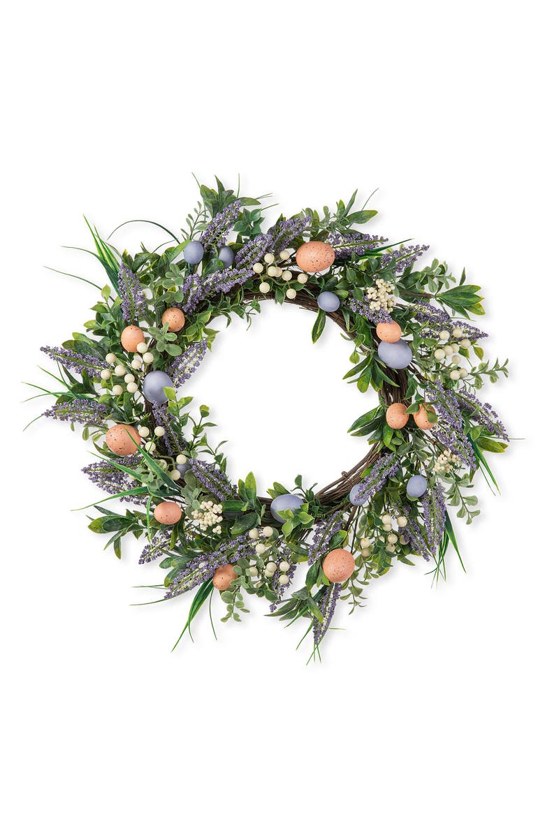 Glitzhome 22"D Easter Eggs and Lavender Wreath, Main, color, Green