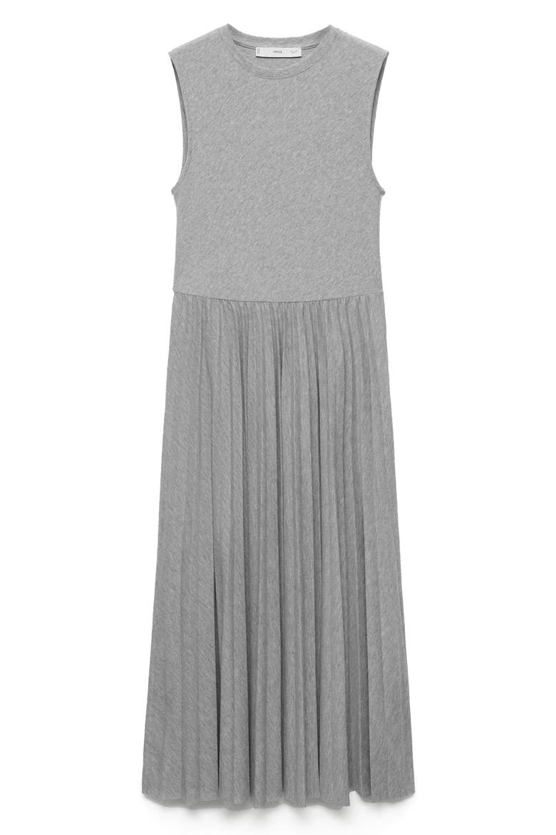 Pleated Heathered Jersey Midi Dress, Alternate, color, MEDIUM HEATHER GREY